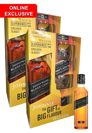 JOHNNIE WALKER BLACK GLASS PACK 750ML X2 + JOHNNIE WALKER BLACK 200ML