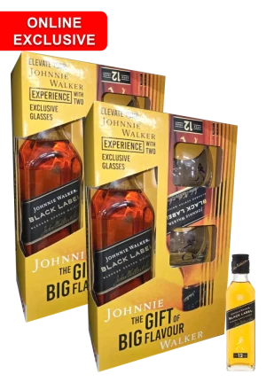 JOHNNIE WALKER BLACK GLASS PACK 750ML X2 + JOHNNIE WALKER BLACK 200ML