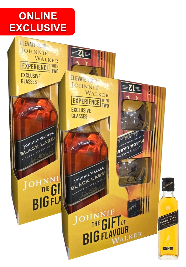 JOHNNIE WALKER BLACK GLASS PACK 750ML X2 + JOHNNIE WALKER BLACK 200ML