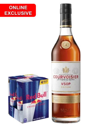 COURVOISIER VSOP 750ML + 4 PACK RED BULL 250ML