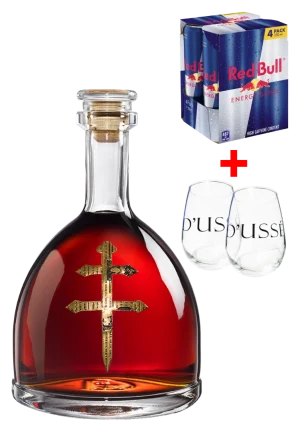 DUSSE VSOP COGNAC 750ML + 2 GLASSES + 4-PACK REDBULL 250ML